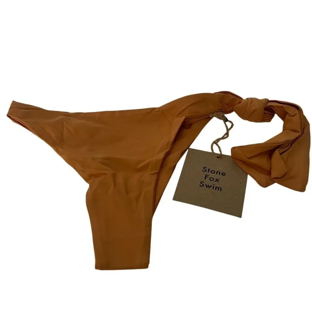 NWT Revolve x Stone Fox Swim Women's June Bikini Bottom Sandstone Side Tie SZ XS